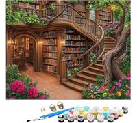 Libreria Dipingere con i Numeri Adulti (Senza Cornice) 80x120cm Canvas, Quadri da Dipingere con i Numeri Magia Motivo Design con 3 Pennelli e Pittura Acrilica per Decorazione Della Casa Regali,Model58