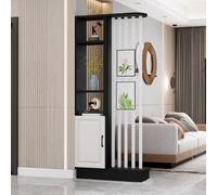 Libreria divisoria da parete versatile, in legno, autoportante, con ripiani, mobiletto salvaspazio, espositore moderno (bianco e nero, 140 x 30 x 205 cm)