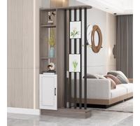 Libreria divisoria in legno con mensole, schermo indipendente per la privacy e armadietto, espositore salvaspazio, design moderno (noce G + nero, 99,8 x 30 x 205 cm)