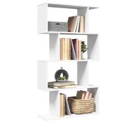 Libreria Divisorio 4 Ripiani Bianca 70x24x129 cm in Truciolato, Modern Bookcase Room Divider with Geometric Design, Sturdy Particle Board Shelf for Living Room, Bedroom, Office Storage and Display