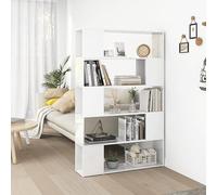 Libreria Divisorio Bianco Lucido in Legno Multistrato, Elegant Wooden Bookcase Room Divider with 4 Shelves, Modern Storage Solution for Living Room & Bedroom, White Glossy Finish, Space Organizer