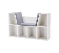 Libreria e sedia a panchina per bambini contenitore porta giochi con 6 scomparti e 3 cuscini design bianco/grigio 103x30x62cm
