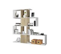 Libreria Elche Design Zig Zag Scaffale Mensola Moderna Bianca Rovere Mobile per Libri con Ripiani per Soggiorno Salotto 145 x 145 x 29 cm (Colore Bianco e Rovere)