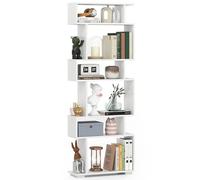 Libreria geometrica a forma di S a 6 ripiani, alta libreria autoportante con kit anti-ribaltamento, moderna espositore aperto per soggiorno, camera da letto e ufficio (bianco)