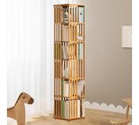 Libreria girevole a 360°, autoportante, in bambù, per camera da letto e soggiorno, scaffale a 5 ripiani per giocattoli e bidoni