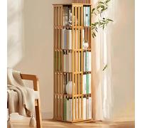 Libreria girevole a 360°, autoportante, in bambù, per camera da letto e soggiorno, scaffale a 5 ripiani per giocattoli e bidoni