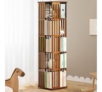 Libreria girevole a 360°, autoportante, in bambù, per camera da letto e soggiorno, scaffale a 5 ripiani per giocattoli e bidoni