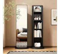 Libreria Girevole a 360° con Specchio, Specchi a Figura Intera con Scaffale di Stoccaggio a 5 Livelli, Ripiani Aperto, Mobili Moderno per Soggiorno, Camera da Letto, Studio