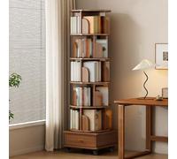 Libreria Girevole a 360° con Vani a Giorno e Vani con Ante, Libreria Scaffale Angolare Mobile con Divisorio, Scaffale Portaoggetti Organizer per Soggiorno, Camera da Letto, Studio