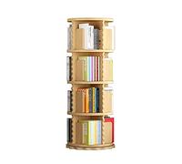 Libreria girevole a 360 gradi in legno massello, espositore salvaspazio a 4 ripiani, design minimalista per studenti e camera da letto, perfetta per libri illustrati e decorazioni per la casa