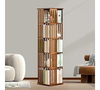 Libreria girevole a 360° in bambù, 5 ripiani, regolabile, in legno massello, espositore per piccoli spazi, elegante decorazione per la casa, marrone, versatile e salvaspazio