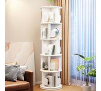 Libreria Girevole A 360° in Legno Rotondo con Fermalibri, Scaffale Espositivo da Pavimento, per Casa/Ufficio/Studio, in Legno, 5 Ripiani, 15,7X15,7X63,3 Pollici