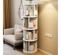 Libreria Girevole A 360° in Legno Rotondo con Fermalibri, Scaffale Espositivo da Pavimento, per Casa/Ufficio/Studio, in Legno, A 4 Livelli, 15,7X15,7X51,1 Pollici