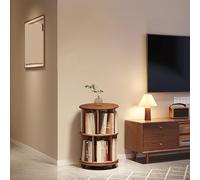 Libreria girevole a 360° in noce, 2 ripiani angolari su ruote, in legno massello, salvaspazio, per bambini e adulti, 39,9 x 39,9 x 67,8 cm