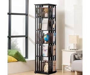 Libreria girevole a 360°, librerie girevoli in bambù, mensola per libri stretta e alta, rotazione verticale, organizer angolare a spirale per soggiorno e studio, nero