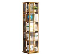 Libreria girevole a 360°, scaffale girevole in bambù a 5/6 ripiani con porta in acrilico, libreria girevole, espositore alto da pavimento