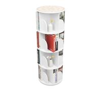 Libreria girevole a 4 livelli, soluzione di stoccaggio moderna, portata elevata 60 kg, rotazione silenziosa a 360° e regolabile in altezza, per libri/collezioni/giocattoli, con guanti e tovaglia