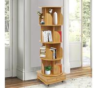 Libreria girevole a 4 ripiani, a 16 scomparti, con ruote universali per la conservazione di una varietà di libri, riviste, decorazioni fai da te, CD, ecc. (colore originale del legno)