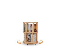 Libreria girevole a 5 ripiani in legno massello su ruote, libreria angolare compatta e cubo portaoggetti per piccoli spazi, elegante mensola in legno a due strati per la decorazione della casa