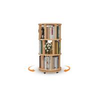 Libreria girevole a 5 ripiani in legno massello su ruote, libreria angolare compatta per piccoli spazi, elegante scaffale in legno a 3 strati, organizer versatile per mensole da pavimento