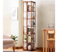 Libreria girevole a 6 ripiani, piccola libreria espositiva a 360° for piccoli spazi, scaffale portaoggetti da pavimento, organizer for libreria stretta in legno for camera da letto, soggiorno(Brown,70