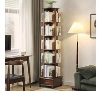 Libreria girevole a torre con ruote, libreria girevole a 360° con cassetti, libreria stretta a 5 ripiani, libreria rotante per casa e ufficio