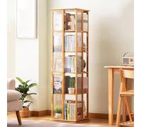 Libreria Girevole Bambini, 5/6 Piani Libreria Rotante 360 Gradi Salvaspazio, Librerie per Soggiorno Moderna per Sala Camera Studio Soggiorno, Ufficio, Espositore(Size:5 tier,Color:Legno)
