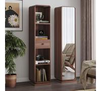 Libreria Girevole Bifacciale a 4 Ripiani con Cassetti, Mobile con Specchio in Legno, Scaffale Espositivo Decorativo per Soggiorno, Camera da Letto, Studio