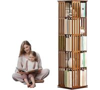 Libreria girevole in bambù, con ripiani a 360 gradi, per soggiorno, studio e ufficio, con 6 ripiani aperti