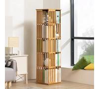 Libreria girevole in bambù, con ripiani a 360 gradi, per soggiorno, studio e ufficio, con 6 ripiani aperti