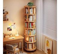 Libreria Girevole in Legno Massello, Libreria a Torre Girevole a 360° a 6 Livelli con Ruote, for Soggiorno, Camera da Letto, Studio, Ufficio, Balcone, Aula, Biblioteca