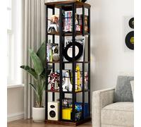 Libreria girevole iSunirm, libreria angolare, libreria in legno con rotazione a 360°, scaffale stretto da terra con ripiani girevoli, organizer per libri e oggetti, ideale per piccoli, marrone rustico