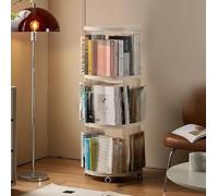 Libreria girevole, libreria a 360° con ruote, in plastica trasparente, soluzione compatta per camera da letto, studio e ufficio