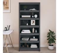 Libreria Grigia 80x35x183 cm in Legno Massello di Pino - Modern Wooden Bookshelf for Living Room Bedroom Sturdy Pine Shelf with 5 Adjustable Shelves - Rustic Grey Finish Furniture Storage Unit