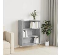 Libreria Grigio Cemento 69.5x32.5x90 cm in Legno Multistrato, Modern Bookcase with 3 Open Compartments, Sturdy Plywood Shelf for Living Room & Office, Metal Feet, Wall Mountable Storage Solution