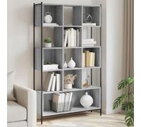 Libreria Grigio Sonoma 102x28x172 cm in Legno Multistrato, Bookshelf with Wide Storage Space, Robust Steel and Plywood Structure, Modern Shelf for Living Room, Bedroom, Office, Home Decor
