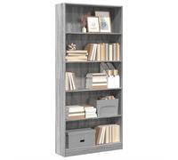 Libreria Grigio Sonoma 80x24x176 cm in Legno Multistrato, Modern Bookcase with 5 Shelves for Living Room & Bedroom, Durable Multilayer Wood Storage Shelf for Books, Decor, Easy Assembly & Maintenance