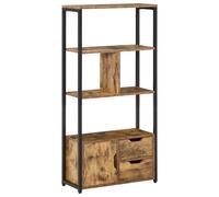 Libreria HOMCOM, scaffale per libri con 4 ripiani, 2 cassetti e porta, 58x24x122 cm, scaffale industriale per soggiorno, camera da letto, studio, ufficio, marrone rustico