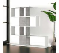 Libreria Hoya, Biblioteca bifacciali a 5 Ripiani, Scaffale a Zig Zag per Libri, Mobile da Parete con Ripiani, 100% Made in Italy, 145x29h145 cm, Bianco e Cemento