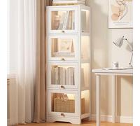 Libreria in bambù con anta apribile trasparente per protezione antipolvere, 15,7 x 11,8 x 54,7 cm, vetrina per oggetti da collezione