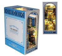 Libreria in legno 3D Puzzle fai da te Book Nook Kit Blue Sea Breeze Modello architettonico Kit di costruzione in legno libreria angolo libro regalo creativo