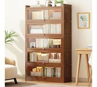 Libreria in legno a 3/4/5 ripiani con anta in acrilico, ripiano in bambù con 5 ripiani alti 80 cm, ideale per casa e ufficio
