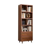 Libreria in legno a 4 ripiani con doppio cassetto, moderna vetrina aperta per camera da letto, soggiorno, biblioteca, soluzione elegante per organizzare libri e decorazioni
