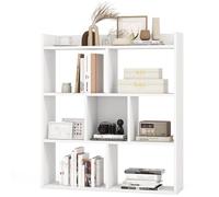 Libreria in legno a 7 cubi, autoportante, con 2 kit anti-ribaltamento, elegante scaffale per soggiorno, studio, camera da letto, ufficio (bianco)