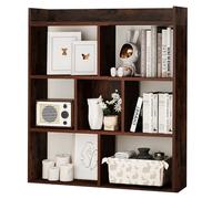 Libreria in legno a 7 cubi, libreria autoportante con 2 kit anti-ribaltamento, elegante ripiano per soggiorno, studio, camera da letto, ufficio, finitura caffè