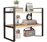 Libreria in Legno da Ufficio, Organizzatore di Libri e File per Scrivania (Colore Nero+Legno, 2 Piani)