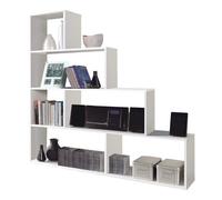 Libreria In Legno Design Moderno Bianco Lucido 145x29xH145 Cm Mensole A Scala