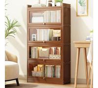 Libreria in legno di bambù con anta in acrilico, 3/4/5 ripiani, altezza 60 cm, libreria elegante e funzionale per casa o ufficio.