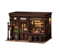 Libreria in legno in miniatura, taverna angolare con luce LED | Struttura chiara dei componenti, dimensioni finite 23 × 15 × 15 cm, per libreria o mensola