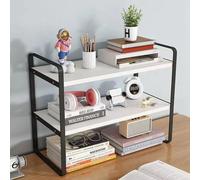 Libreria in legno, libreria da ufficio, organizzatore di libri, organizzatore di file, organizzatore per scrivania, scrivania (bianco+nero, 2 piani)